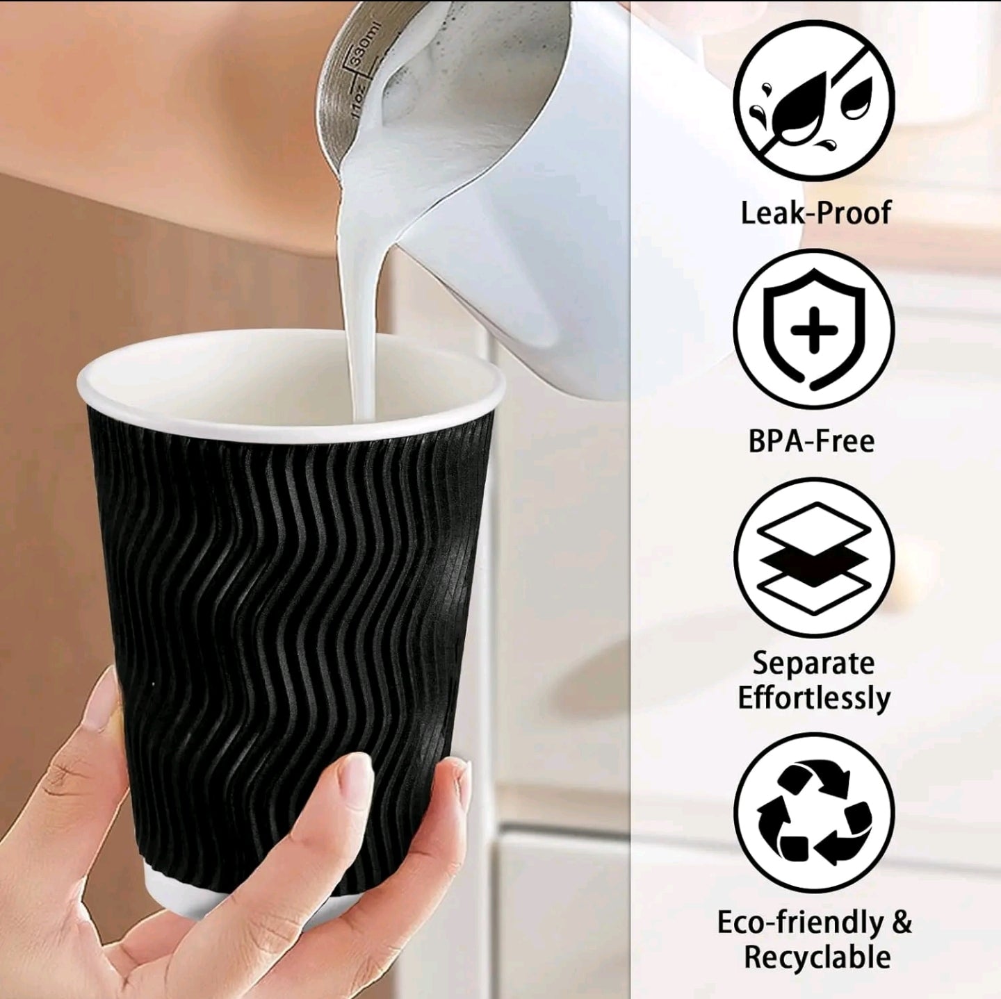 Paper Cups – Ripple Wall Black