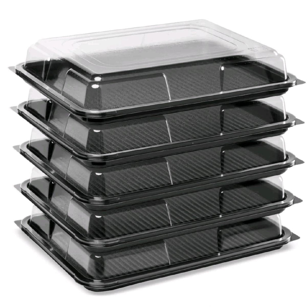 Black Plastic Serving Platter with Clear Lid
