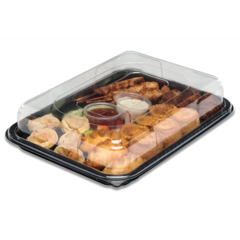 Black Plastic Serving Platter with Clear Lid